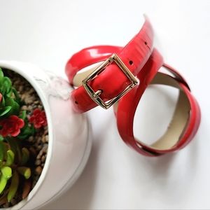 Vintage J Crew Factory Genuine Leather Skinny Red Belt Golden Buckle Size L